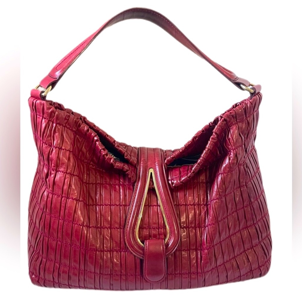 BALLY Quilted Lambskin Rusched pleated and gathered with fold over flap and loop